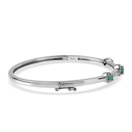 Pulseira de Prata com Esmeralda do Brasil e Topázio Branco  Contraste: Cabeca de Veado (800)