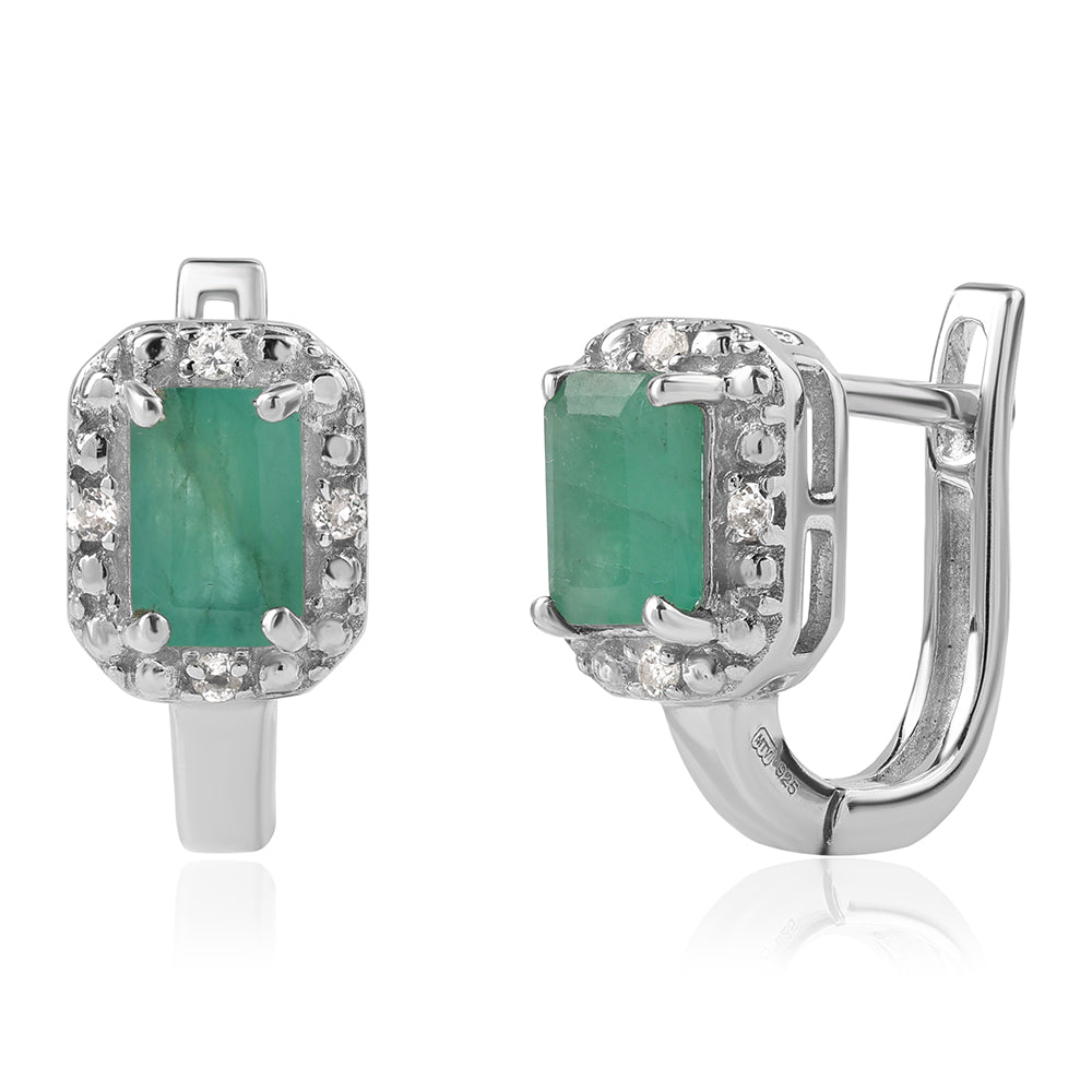 Brincos de Prata com Esmeralda do Brasil e Topázio Branco