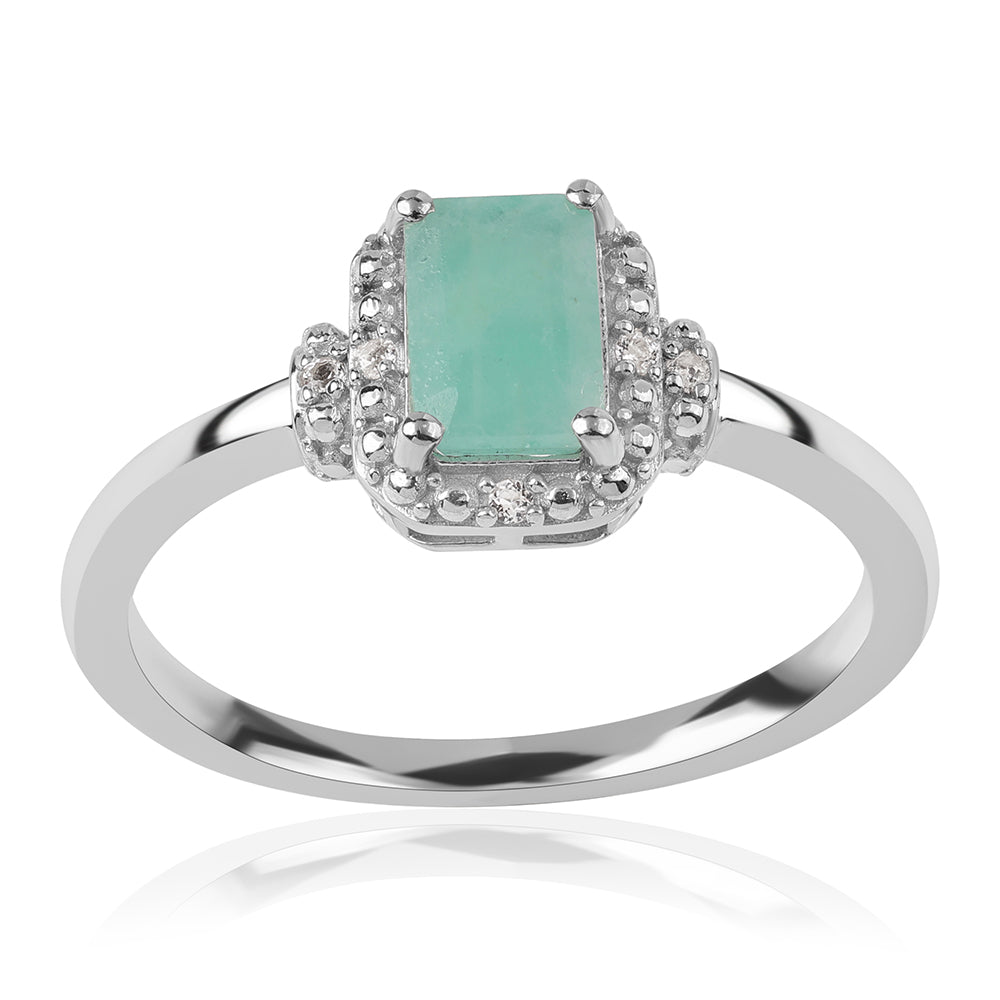 Anel de Prata com Esmeralda do Brasil e Topázio Branco 1 