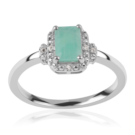 Anel de Prata com Esmeralda do Brasil e Topázio Branco