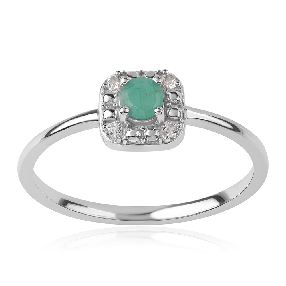 Conjunto de Prata com Esmeralda do Brasil e Topázio Branco ( Brincos+Anel+Pendente )  Contraste: Cabeca de Veado (800) 6 