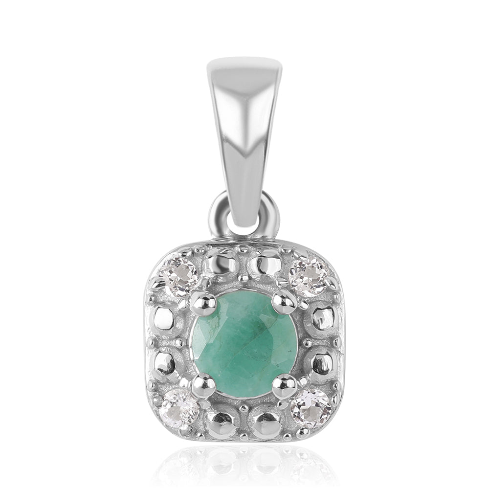 Conjunto de Prata com Esmeralda do Brasil e Topázio Branco ( Brincos+Anel+Pendente )  Contraste: Cabeca de Veado (800) 8 