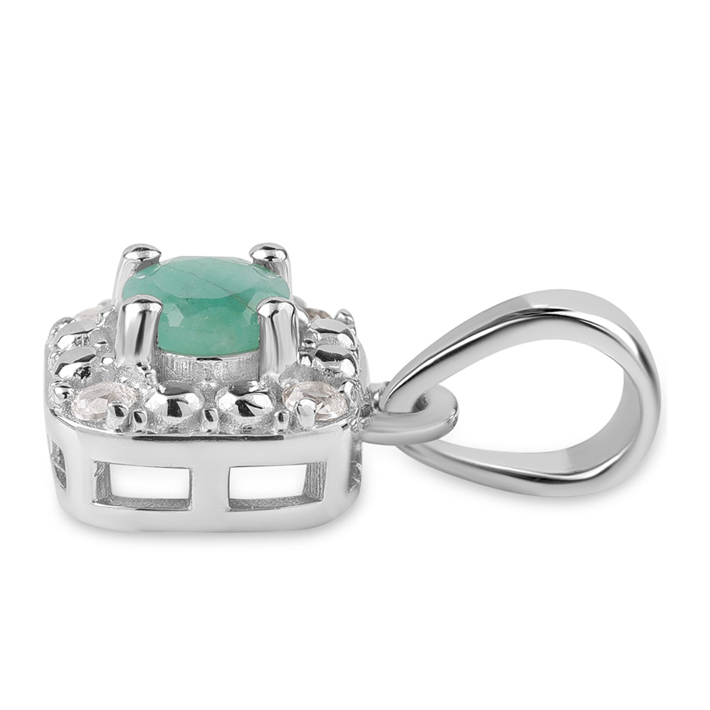 Conjunto de Prata com Esmeralda do Brasil e Topázio Branco ( Brincos+Anel+Pendente )  Contraste: Cabeca de Veado (800)