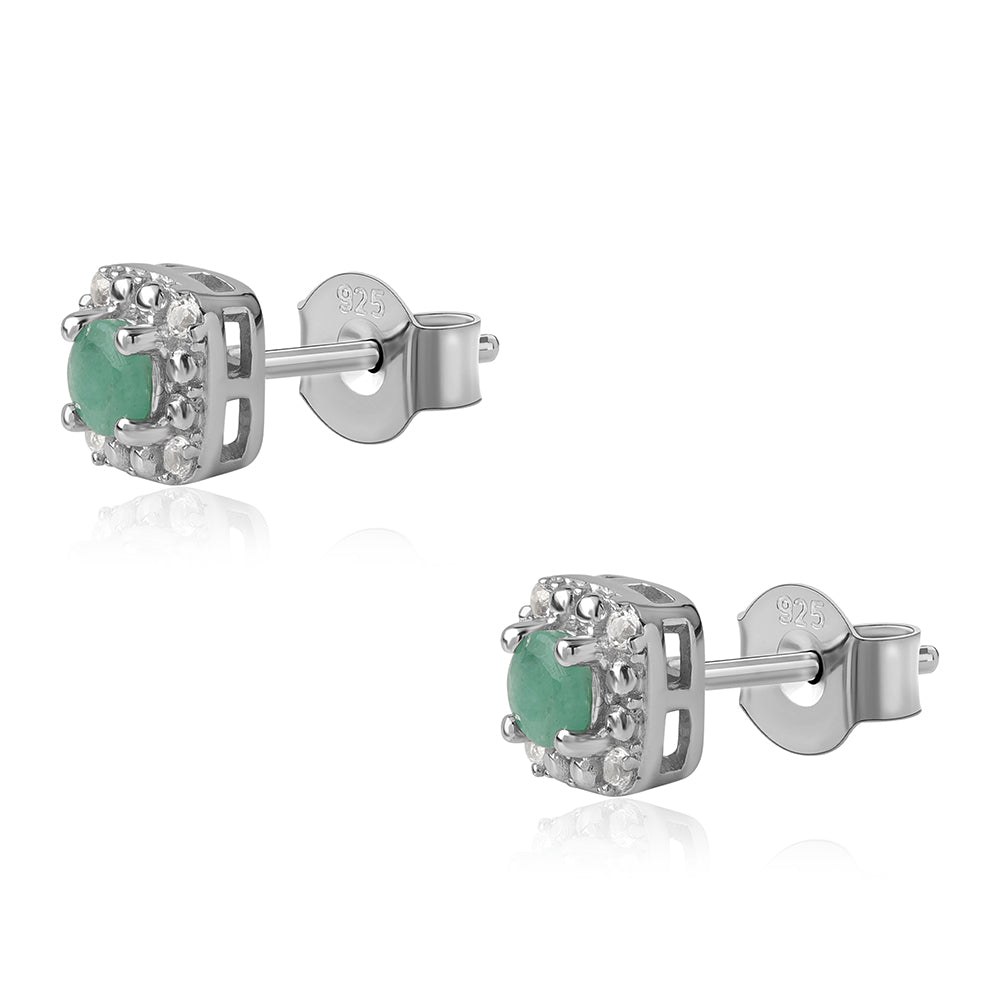 Conjunto de Prata com Esmeralda do Brasil e Topázio Branco ( Brincos+Anel+Pendente )  Contraste: Cabeca de Veado (800)