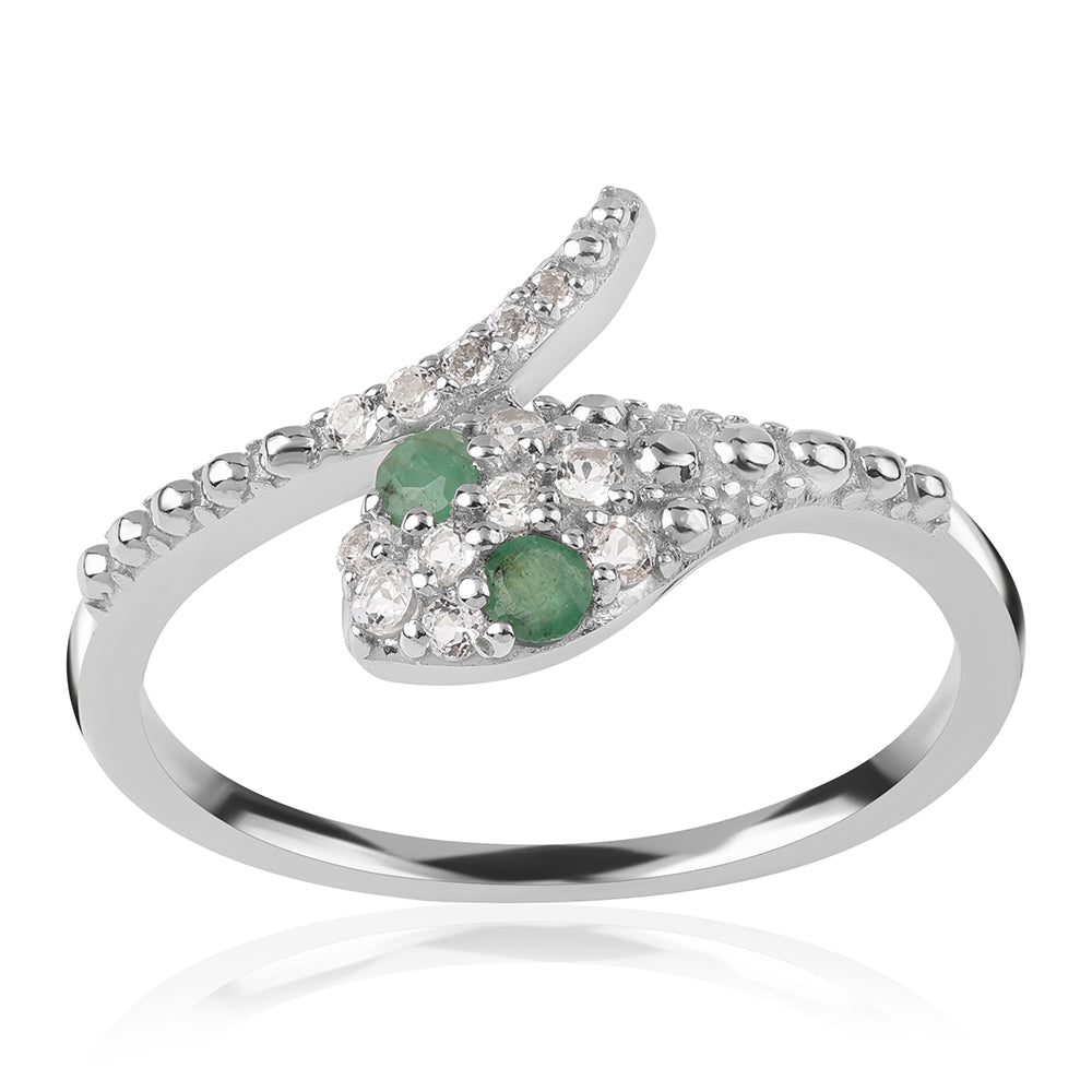 Anel de Prata com Esmeralda do Brasil e Topázio Branco 3 