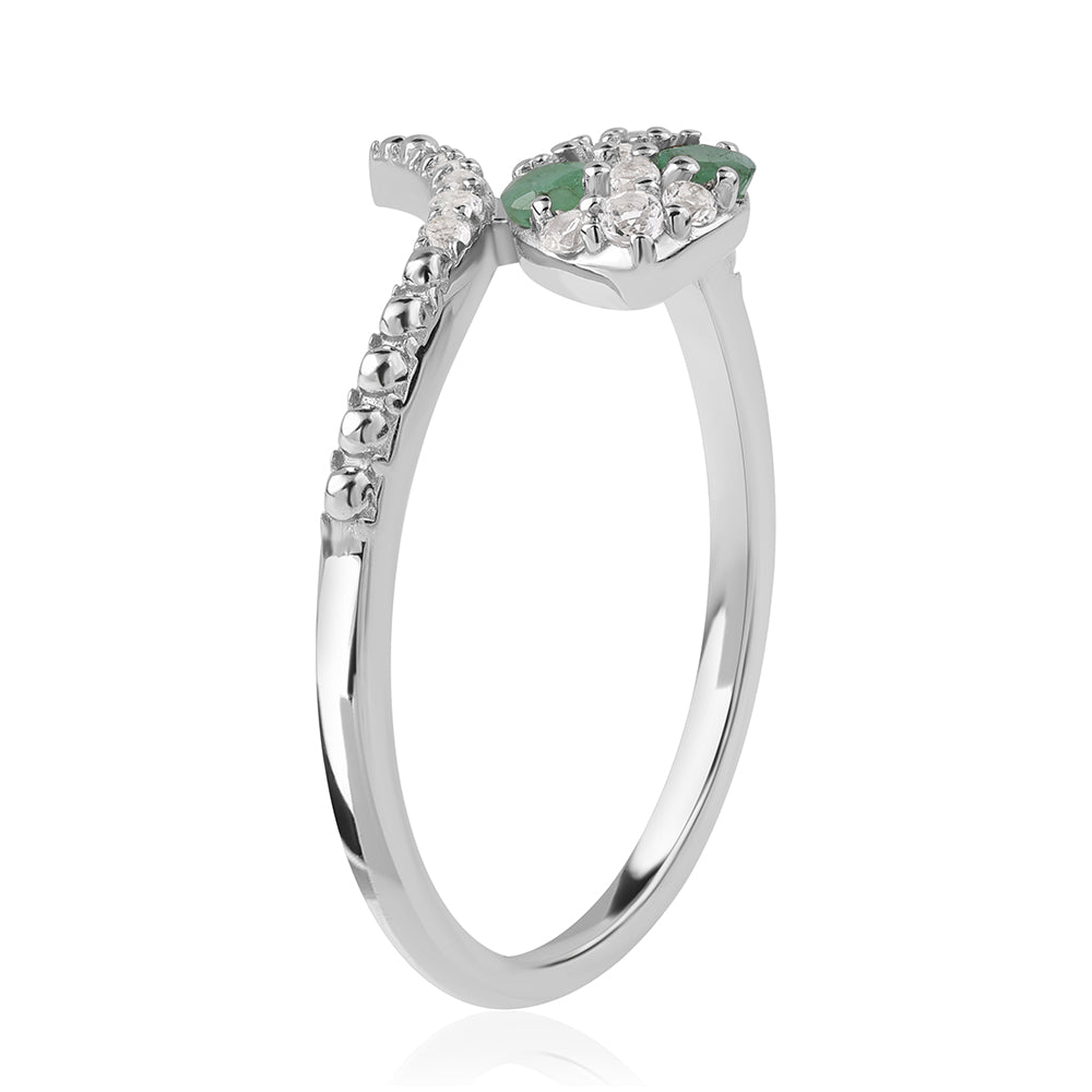 Anel de Prata com Esmeralda do Brasil e Topázio Branco 4 