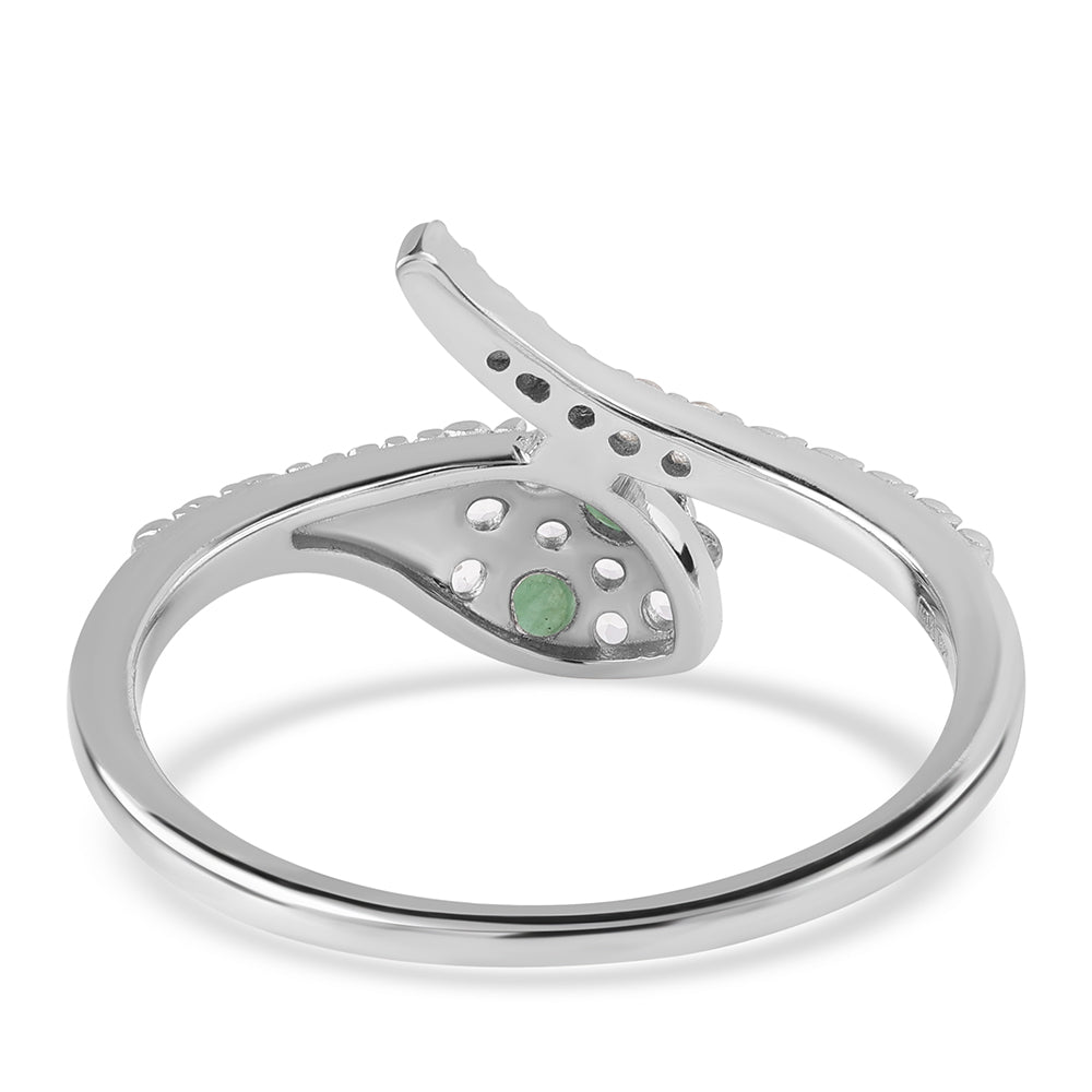 Anel de Prata com Esmeralda do Brasil e Topázio Branco 6 