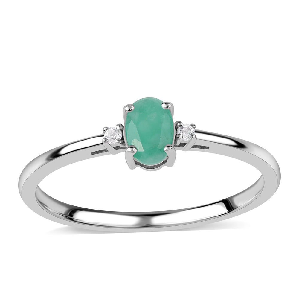 Anel de Prata com Esmeralda do Brasil e Topázio Branco 1 