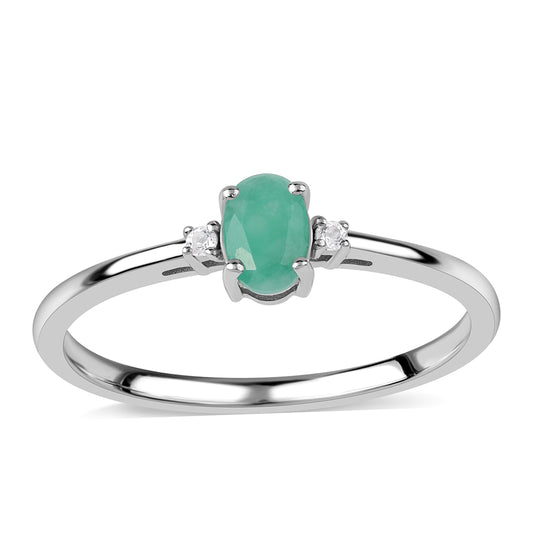Anel de Prata com Esmeralda do Brasil e Topázio Branco
