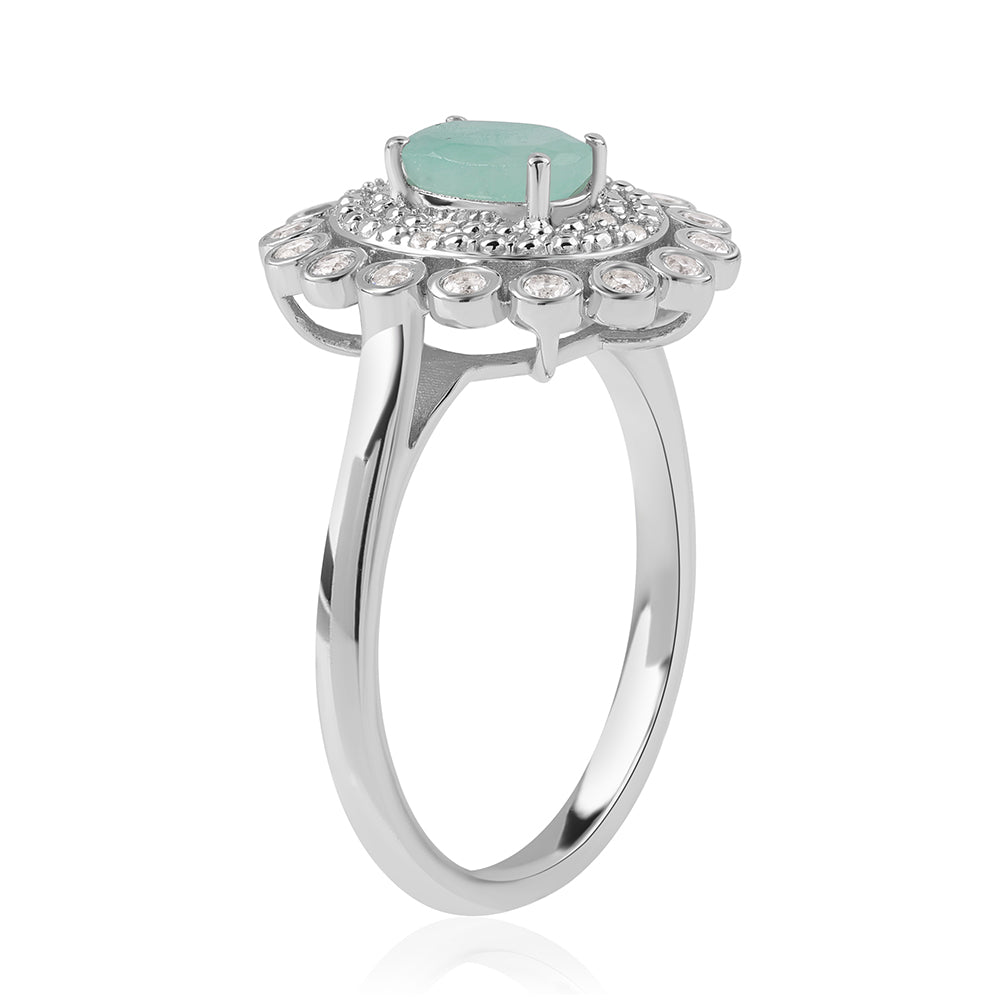 Anel de Prata com Esmeralda do Brasil e Topázio Branco  Contraste: Cabeca de Veado (800) 2 