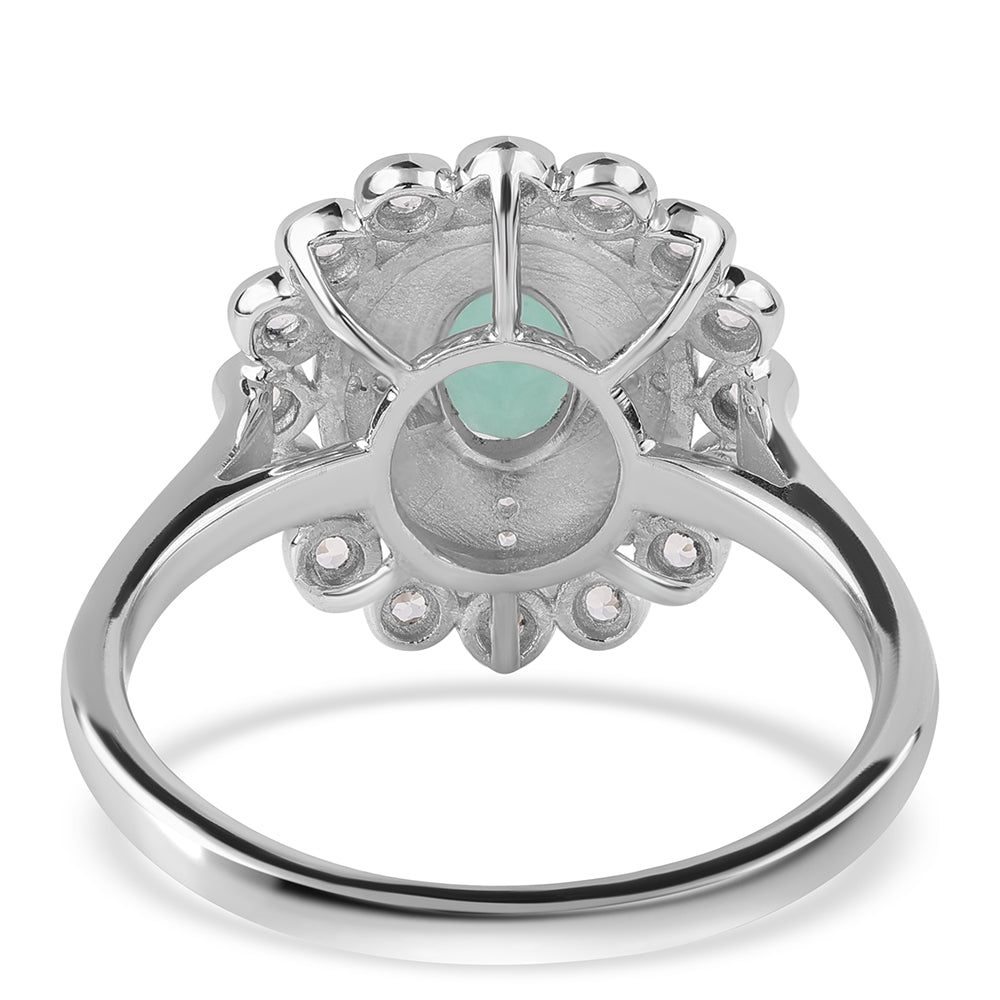 Anel de Prata com Esmeralda do Brasil e Topázio Branco  Contraste: Cabeca de Veado (800) 5 