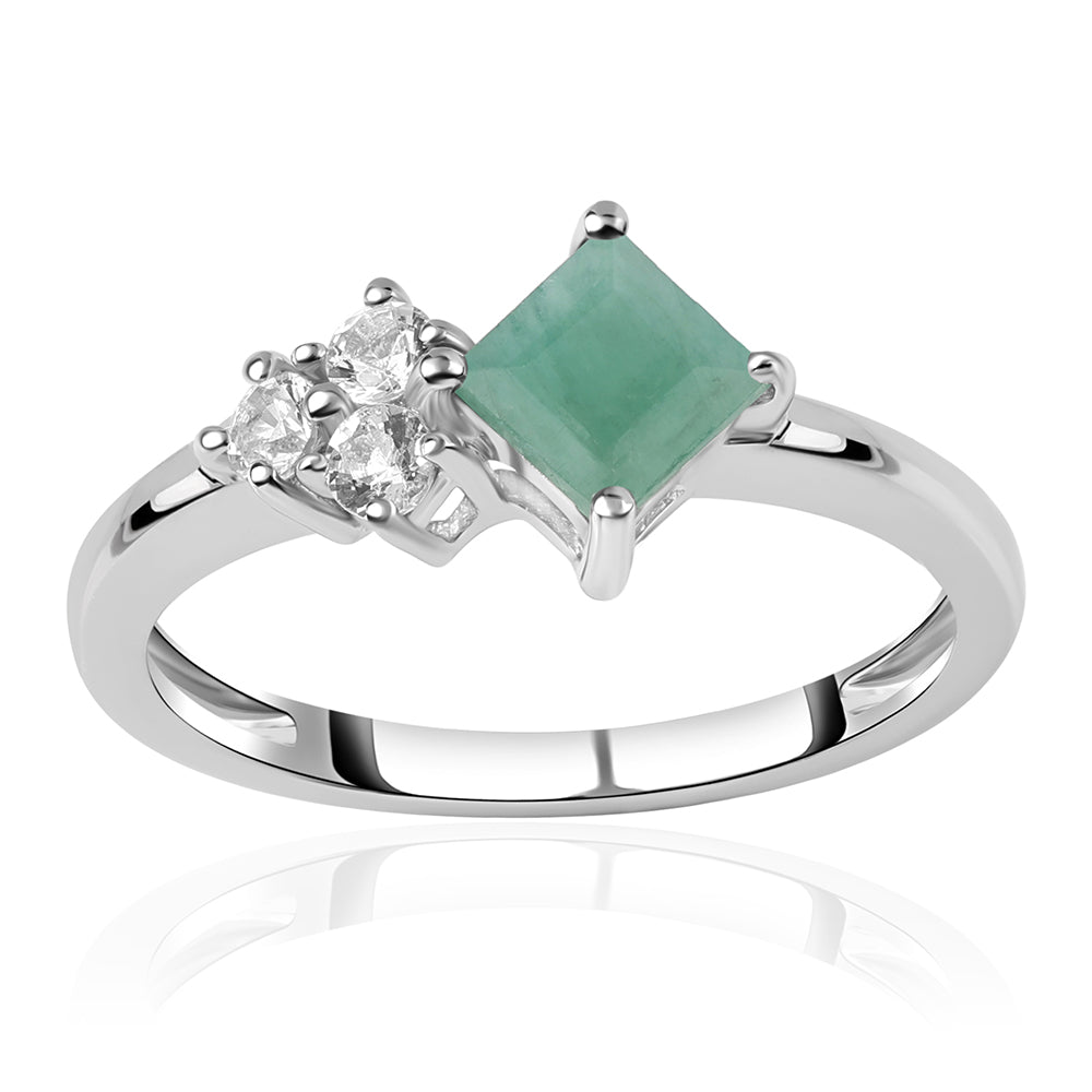 Anel de Prata com Esmeralda do Brasil e Topázio Branco