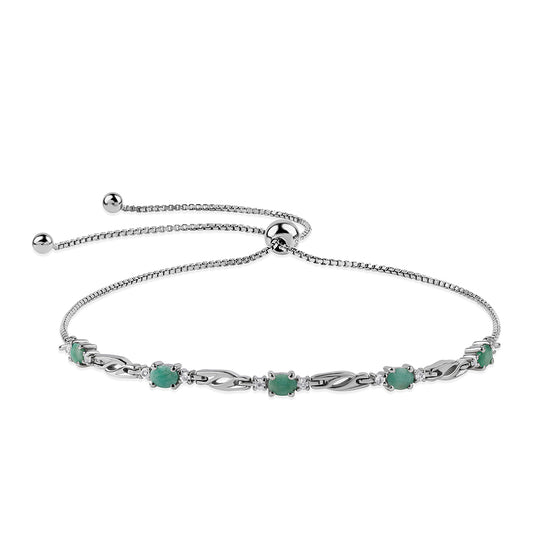 Pulseira de Prata com Esmeralda do Brasil e Topázio Branco  Contraste: Cabeca de Veado (800)
