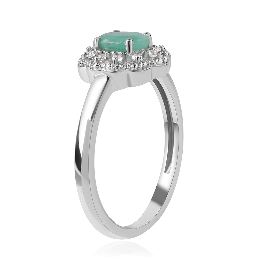 Anel de Prata com Esmeralda do Brasil e Topázio Branco