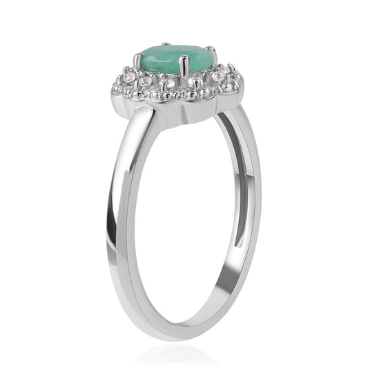 Anel de Prata com Esmeralda do Brasil e Topázio Branco