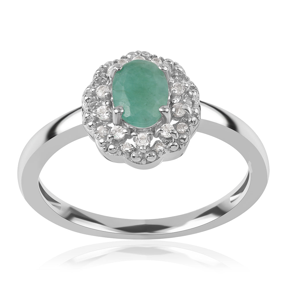 Anel de Prata com Esmeralda do Brasil e Topázio Branco 6 