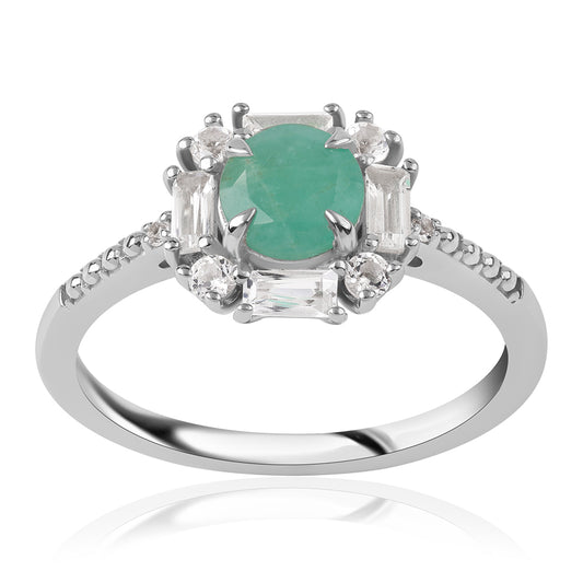 Anel de Prata com Esmeralda do Brasil e Topázio Branco