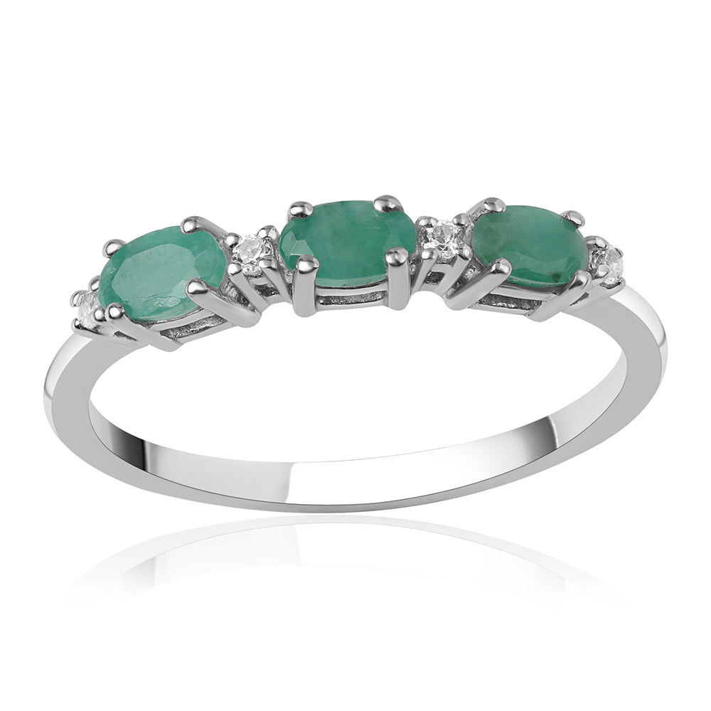 Anel de Prata com Esmeralda do Brasil e Topázio Branco 1 