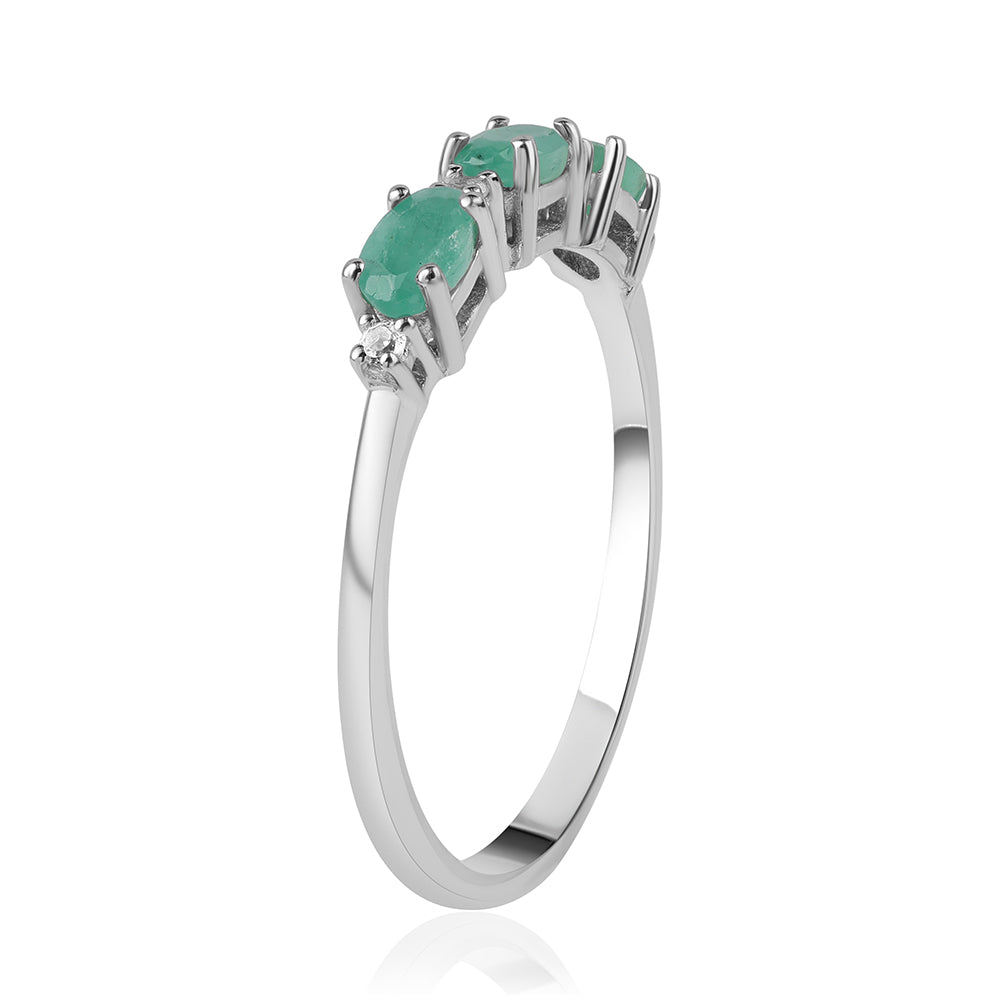 Anel de Prata com Esmeralda do Brasil e Topázio Branco 2 