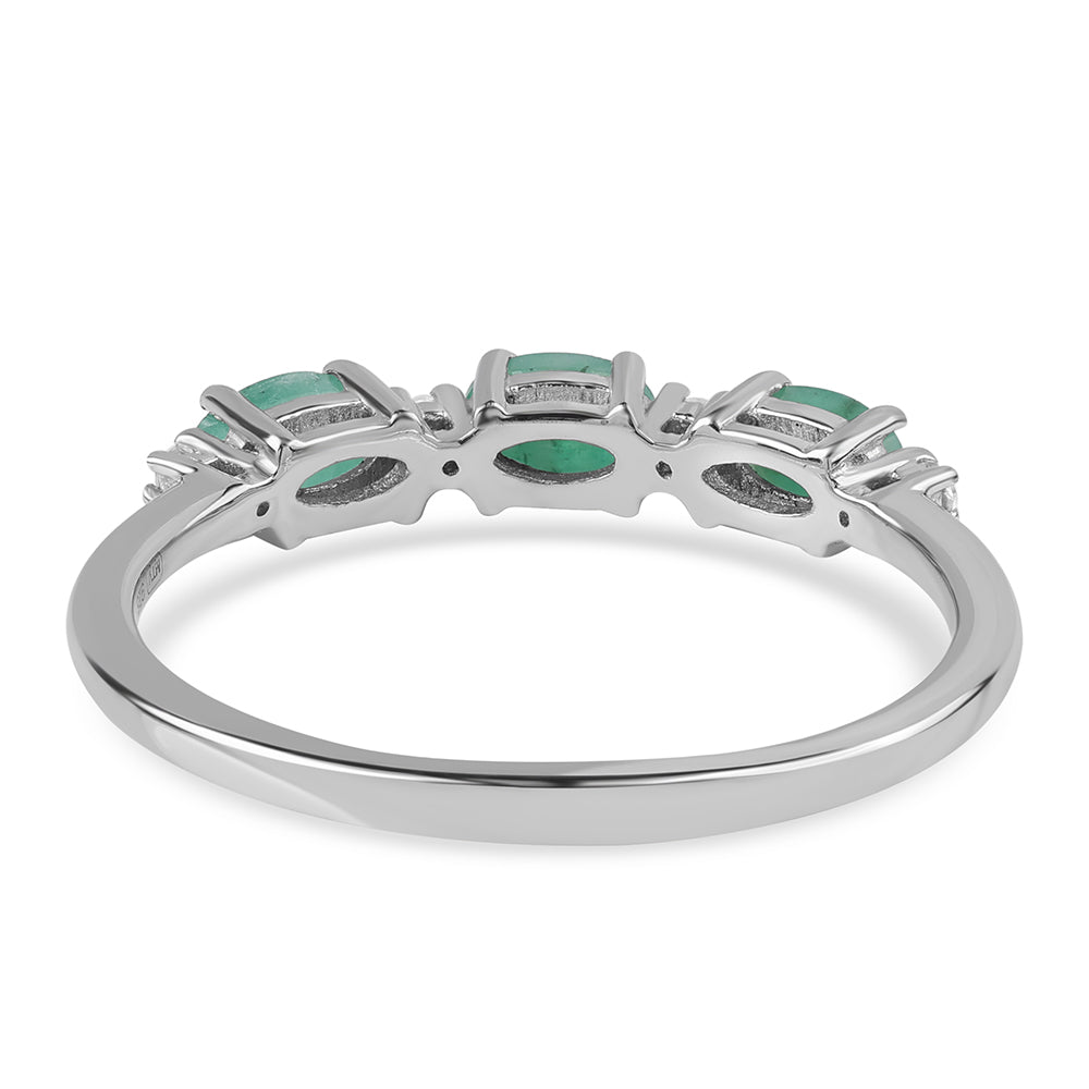 Anel de Prata com Esmeralda do Brasil e Topázio Branco 3 