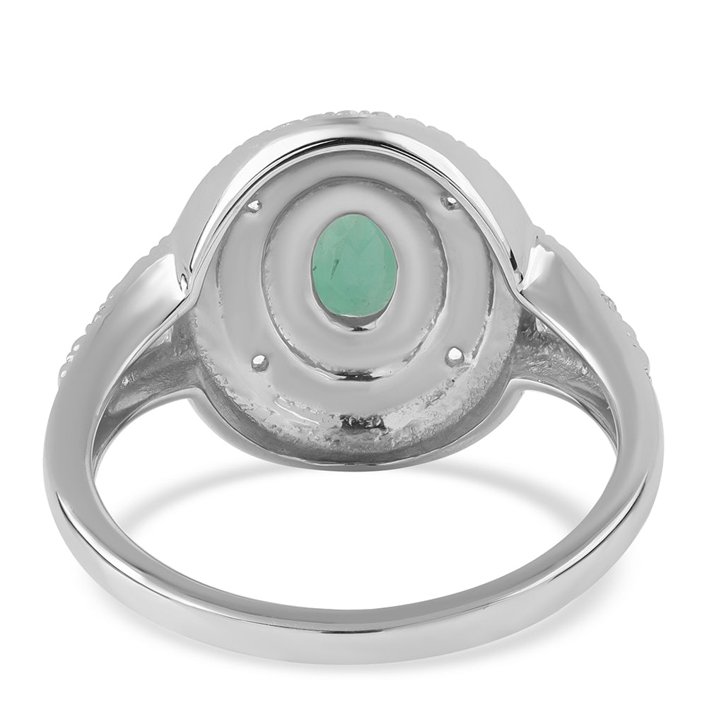 Anel de Prata com Esmeralda do Brasil e Topázio Branco  Contraste: Cabeca de Veado (800) 5 