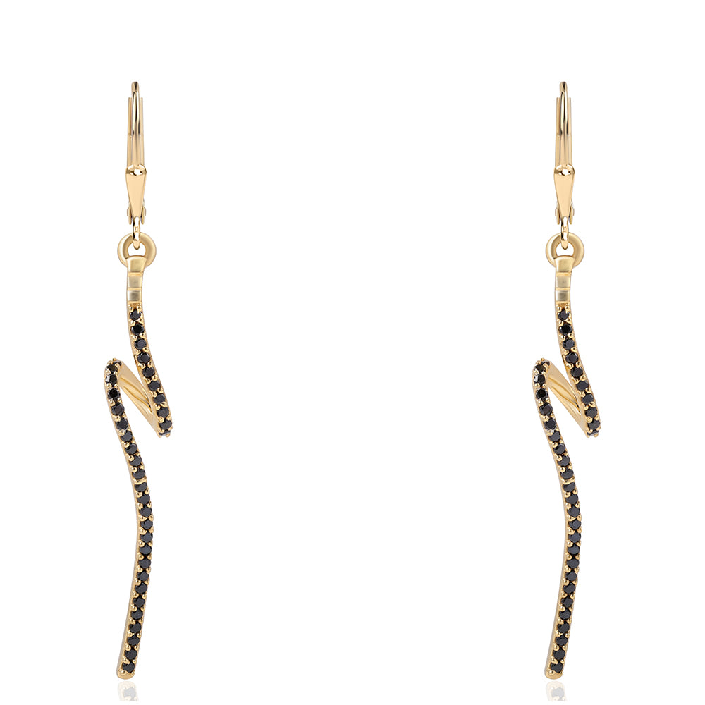 Brincos de Prata com Banho de Ouro com Espinela Preta 1 