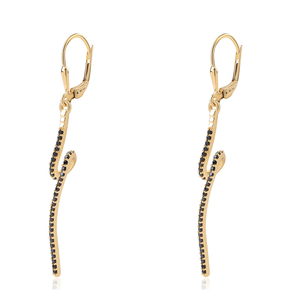 Brincos de Prata com Banho de Ouro com Espinela Preta