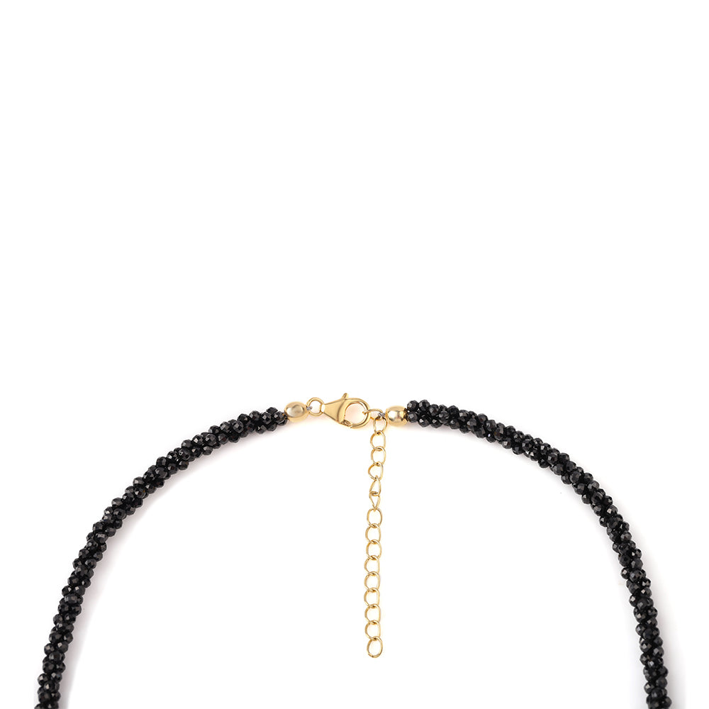 Colar de Prata com Banho de Ouro com Espinela Preta e Pérola de Água Doce Branca 2 