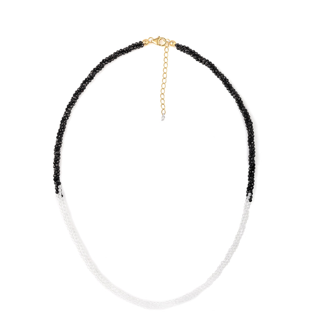 Colar de Prata com Banho de Ouro com Espinela Preta e Topázio Branco