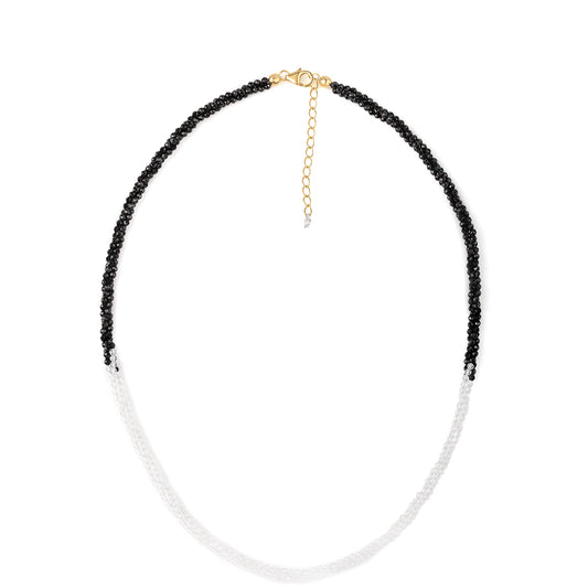 Colar de Prata com Banho de Ouro com Espinela Preta e Topázio Branco