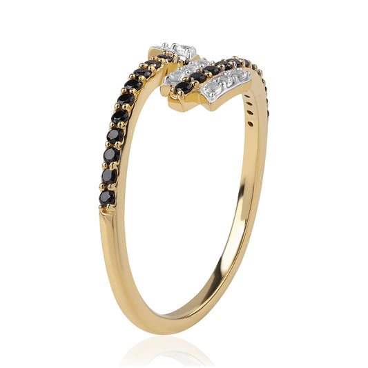 Anel de Prata com Banho de Ouro com Espinela Preta e Topázio Branco