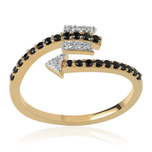 Anel de Prata com Banho de Ouro com Espinela Preta e Topázio Branco