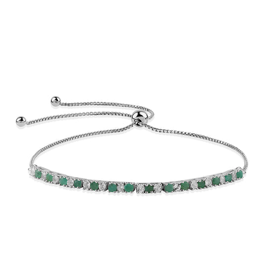 Pulseira de Prata com Esmeralda do Brasil e Topázio Branco  Contraste: Cabeca de Veado (800)