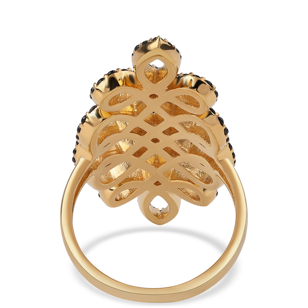 Anel de Prata com Banho de Ouro com Espinela Preta  Contraste: Cabeca de Veado (800) 3 