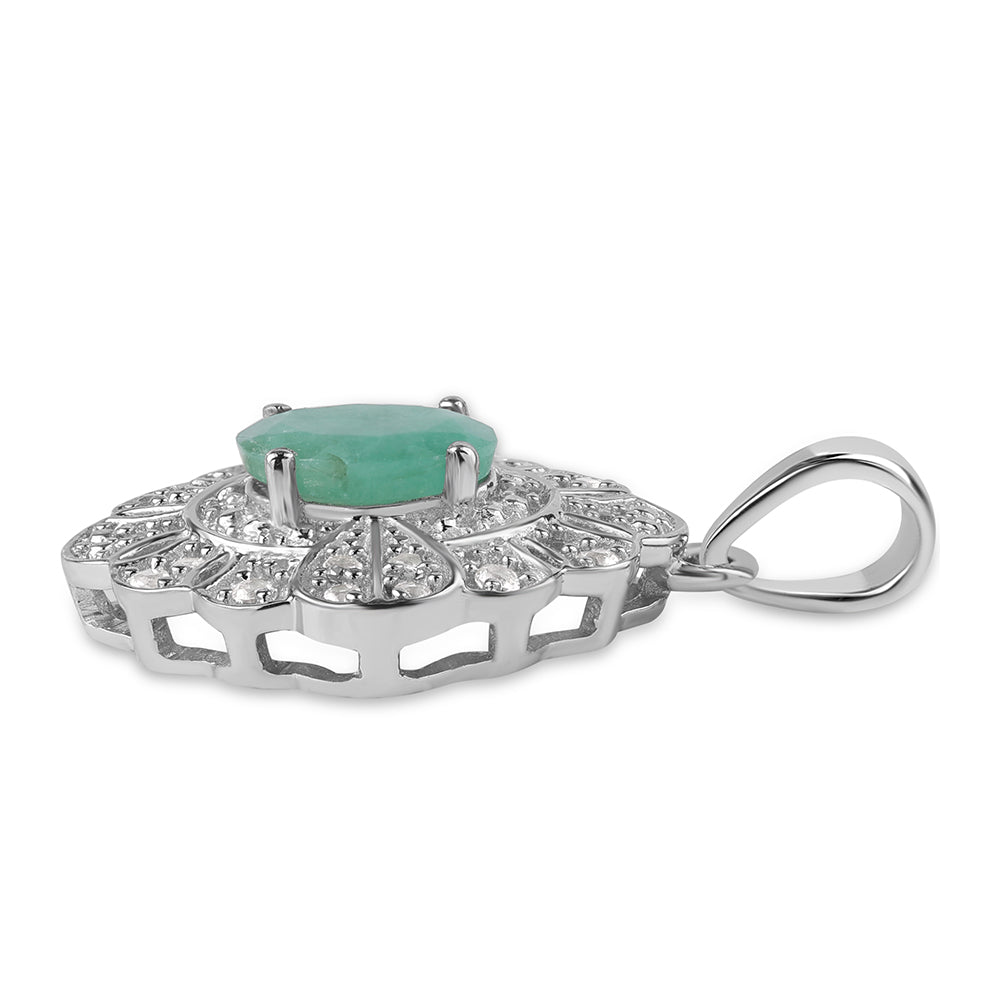 Pendente de Prata com Esmeralda do Brasil e Topázio Branco