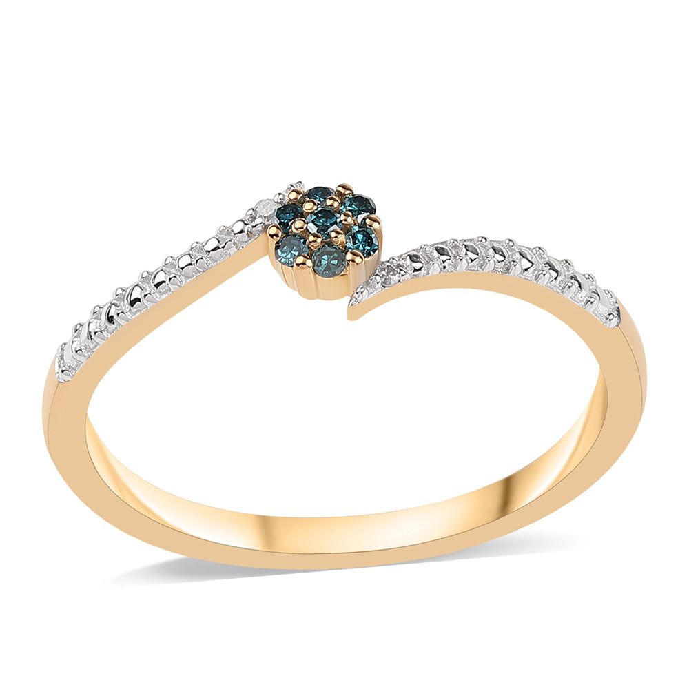 Anel de Prata com Banho de Ouro com Diamante Azul e Diamante Branco 1 