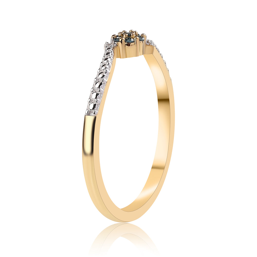 Anel de Prata com Banho de Ouro com Diamante Azul e Diamante Branco 2 