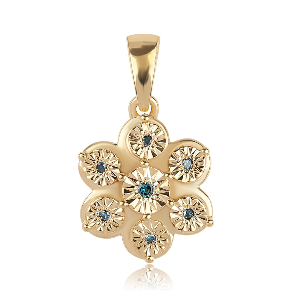 Pendente de Prata com Banho de Ouro com Diamante Azul