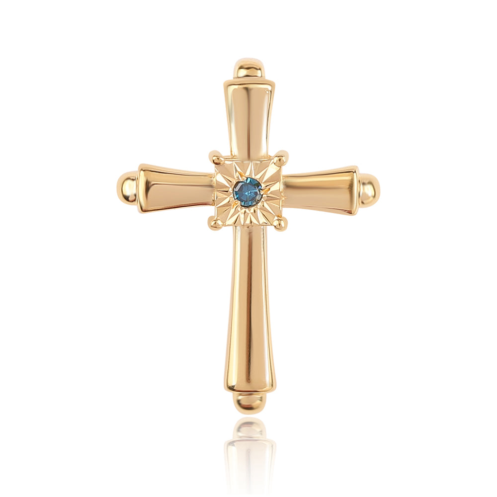 Cruz Pendente de Prata com Banho de Ouro com Diamante Azul 1 