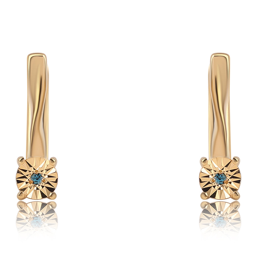 Brincos de Prata com Banho de Ouro com Diamante Azul