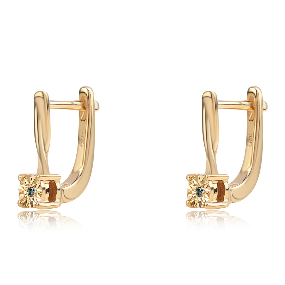 Brincos de Prata com Banho de Ouro com Diamante Azul 2 