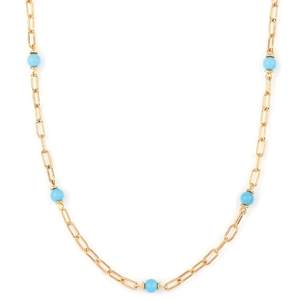 Colar de Prata com Banho de Ouro com Turquesa Bela Adormecida  Contraste: Cabeca de Veado (800)
