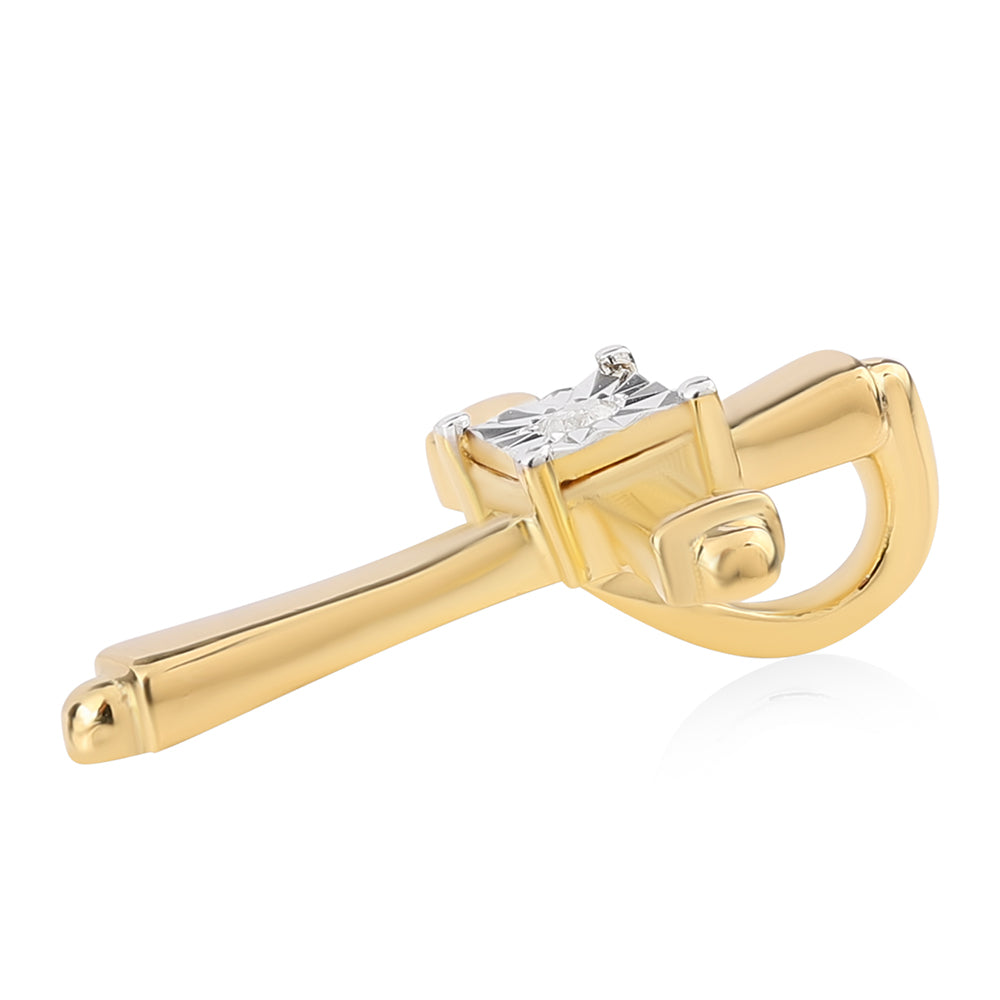 Cruz Pendente de Prata com Banho de Ouro com Diamante Branco 5 