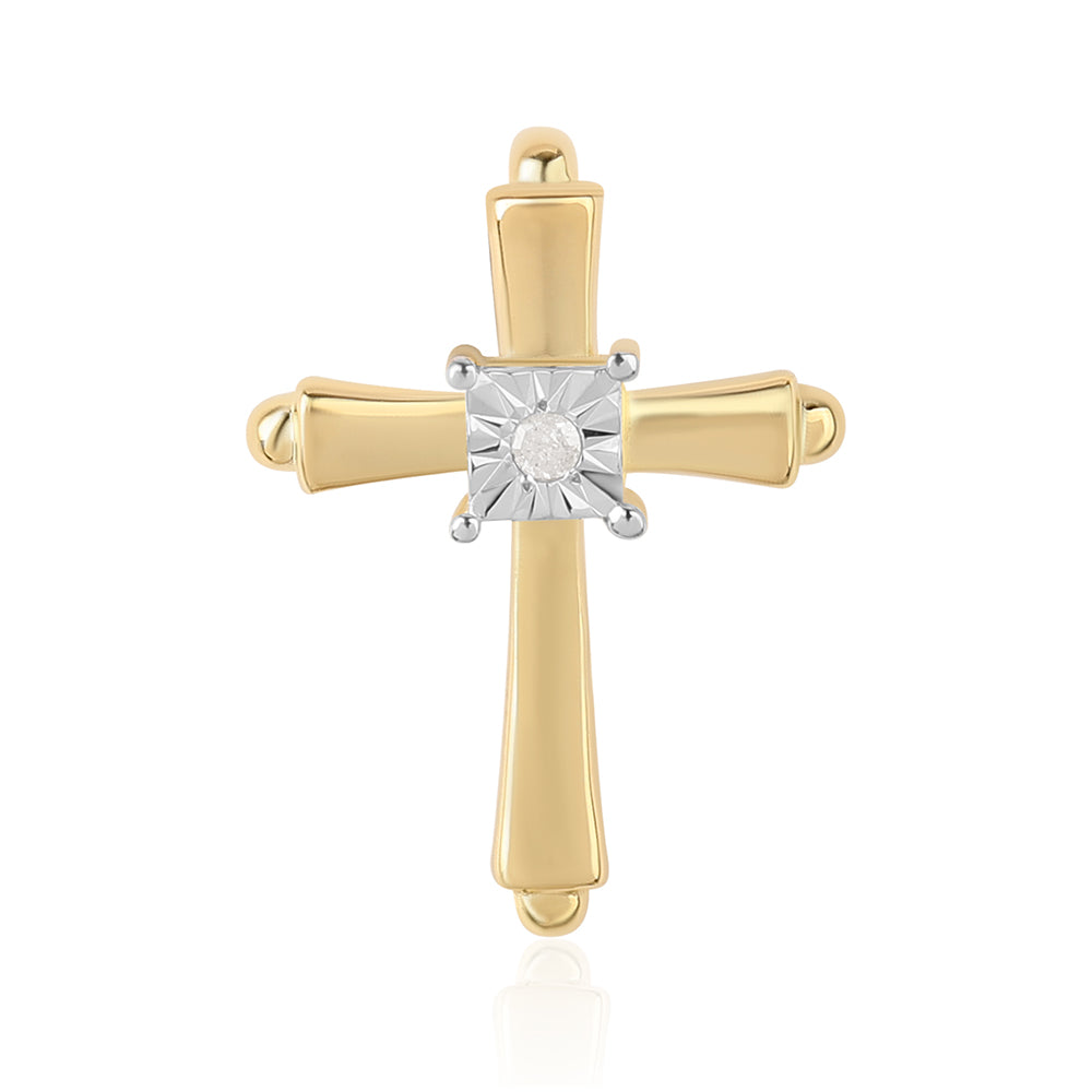 Cruz Pendente de Prata com Banho de Ouro com Diamante Branco