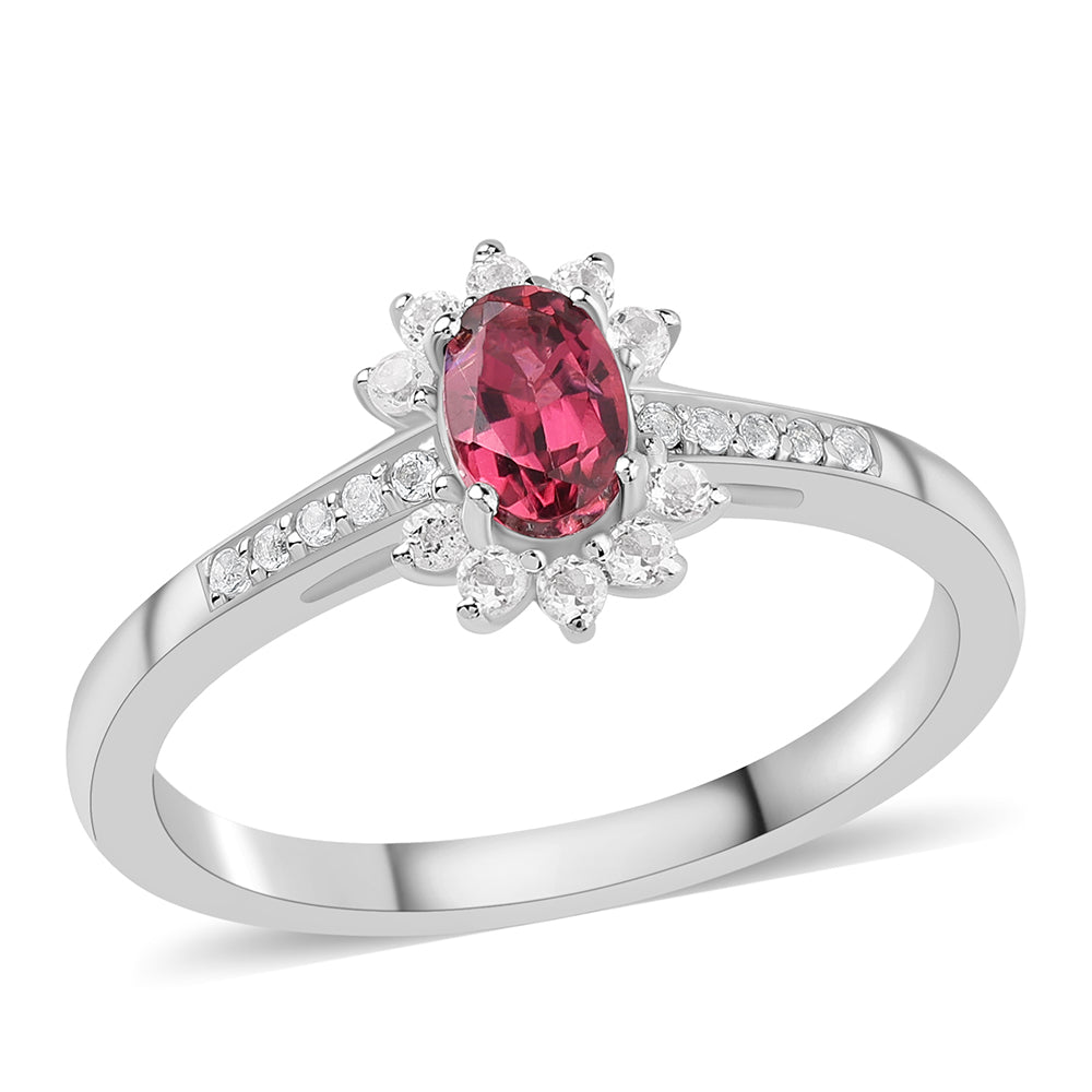 Anel de Prata com Rubelita das Minas do Cruzeiro e Topázio Branco