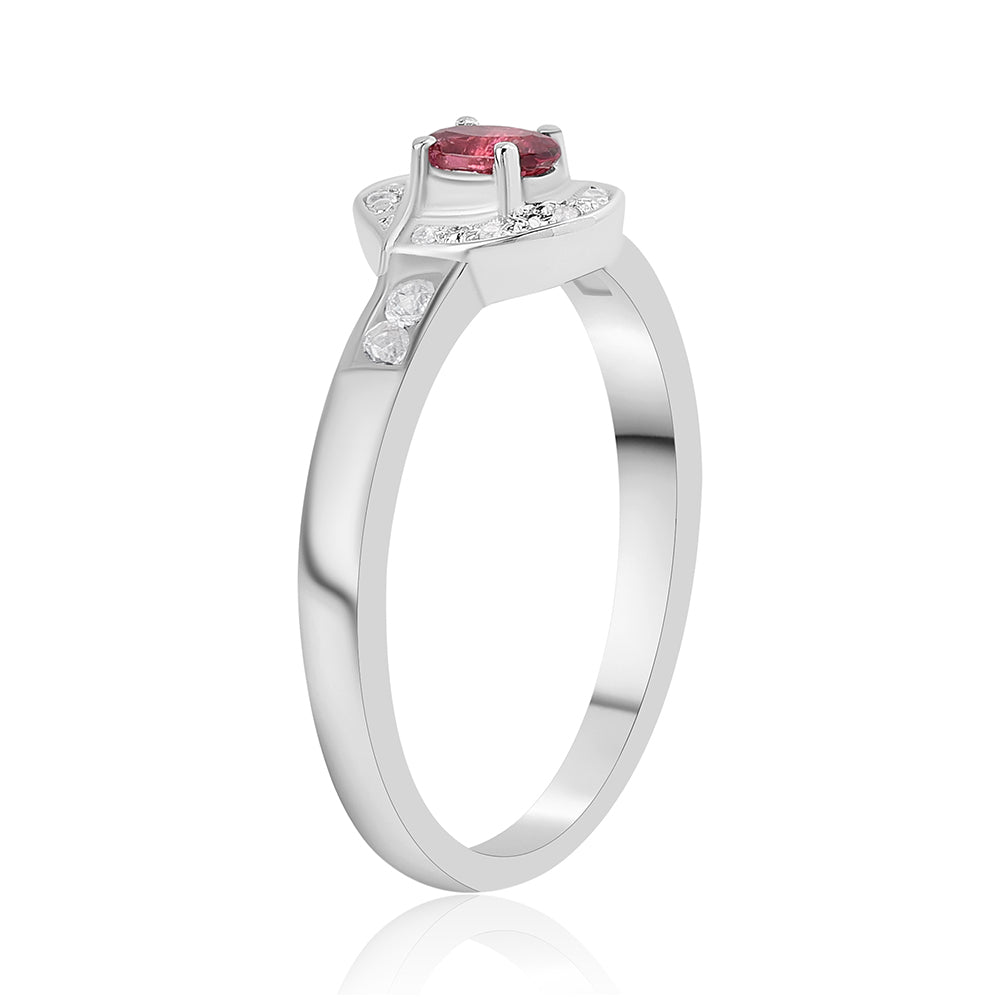 Anel de Prata com Rubelita das Minas do Cruzeiro e Topázio Branco  Contraste: Cabeca de Veado (800)