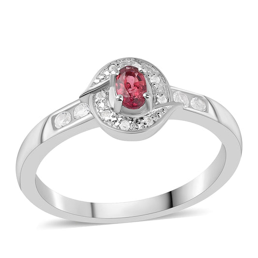 Anel de Prata com Rubelita das Minas do Cruzeiro e Topázio Branco  Contraste: Cabeca de Veado (800)