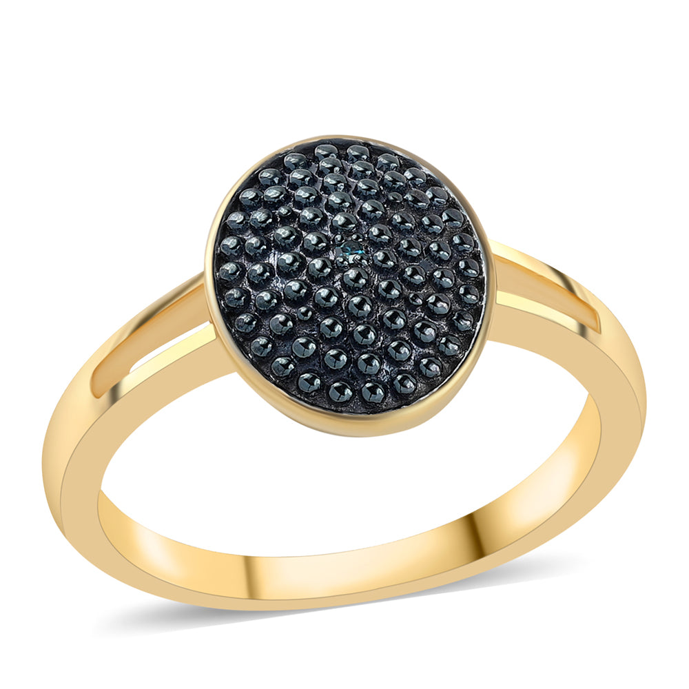 Anel de Prata com Banho de Ouro com Diamante Azul  Contraste: Cabeca de Veado (800)