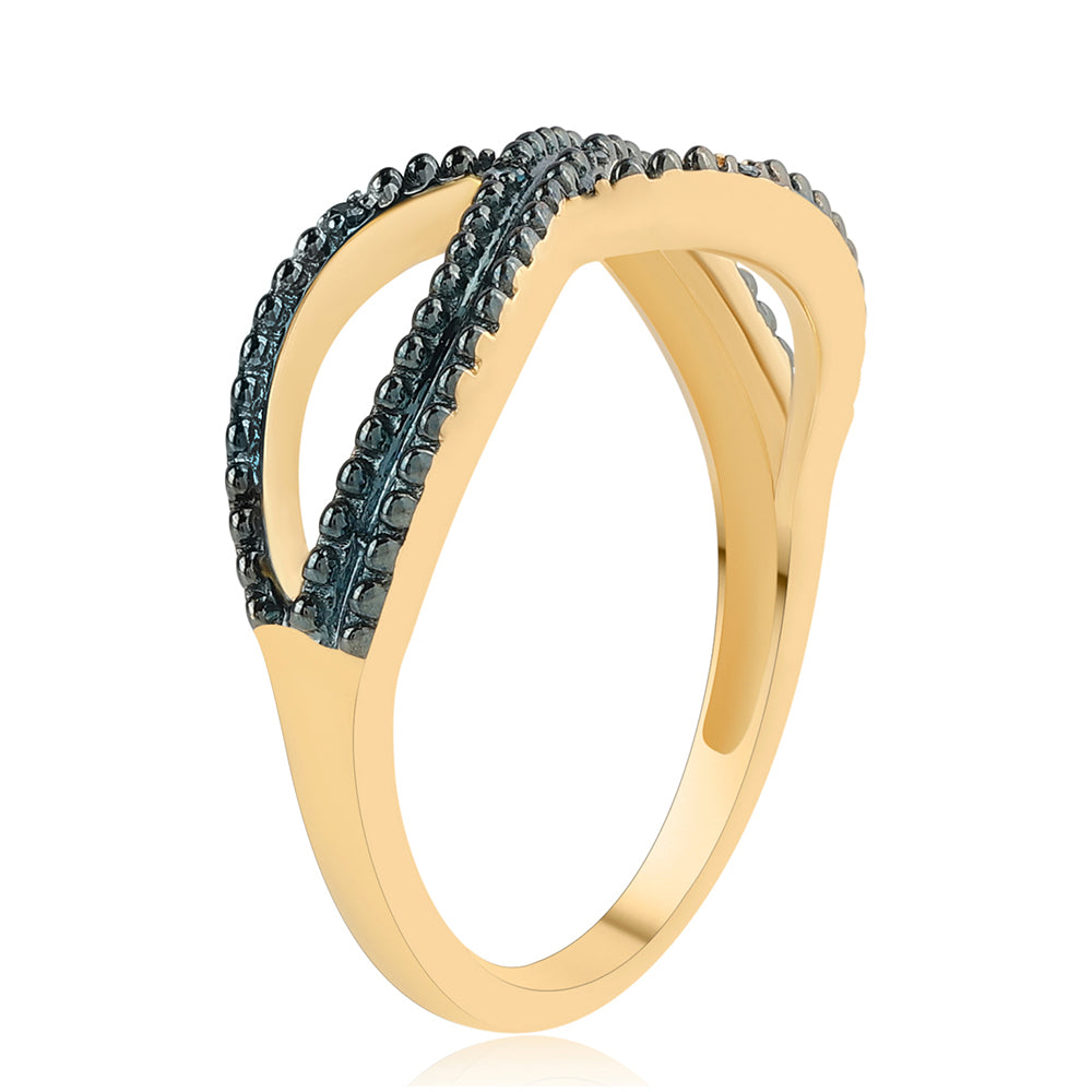 Anel de Prata com Banho de Ouro com Diamante Azul