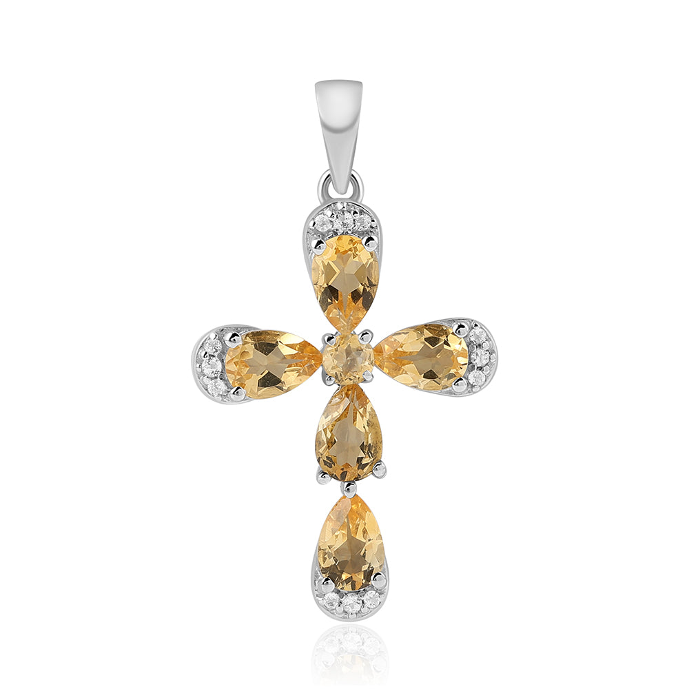 Cruz Pendente de Prata com Citrino e Topázio Branco